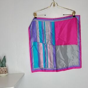 Vintage Scarf Lanvin Paris 100% silk scarf in a pink, purple, and Blue abstract